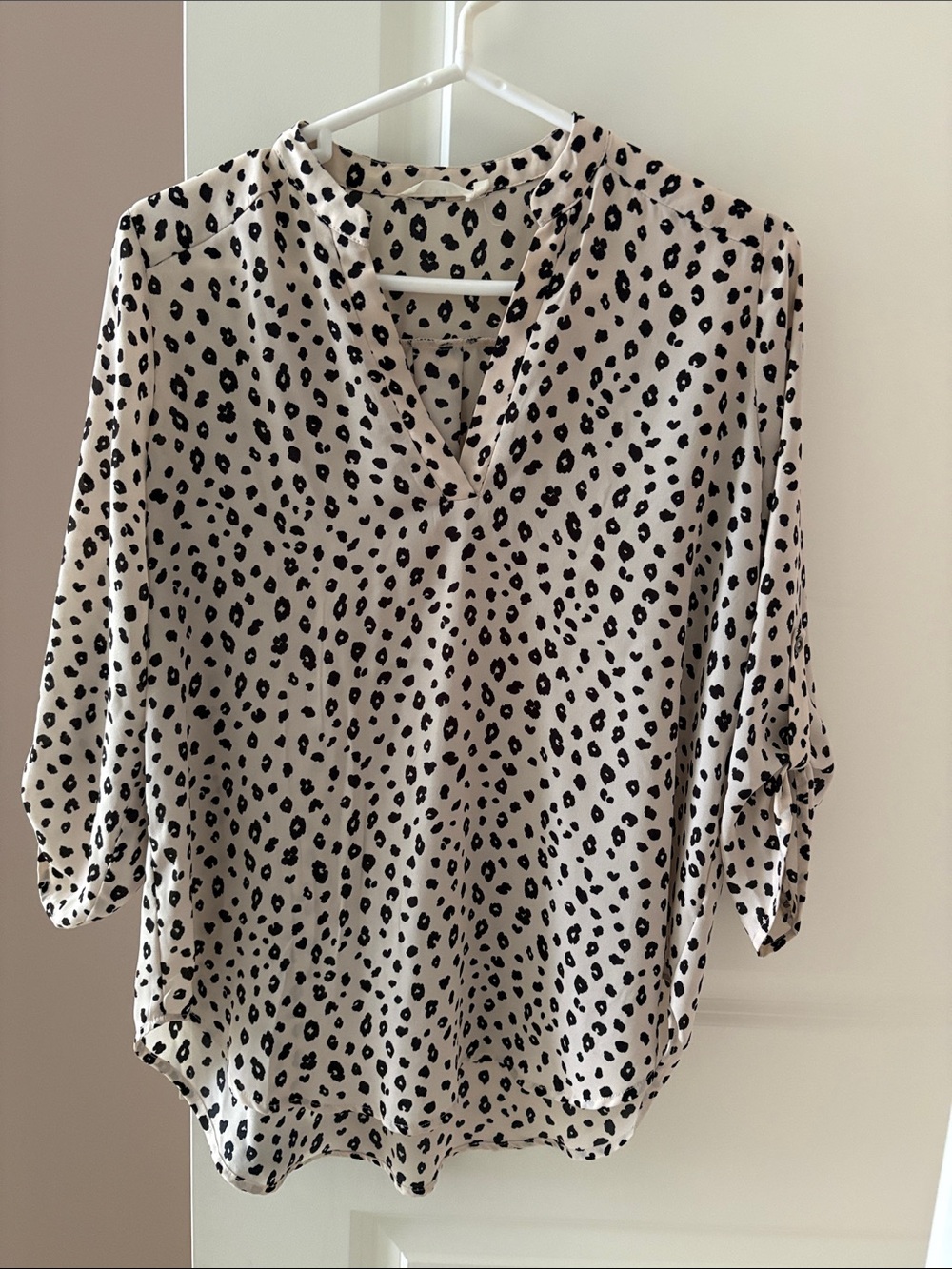 Lush Cream Blouse with Black Leopard Print